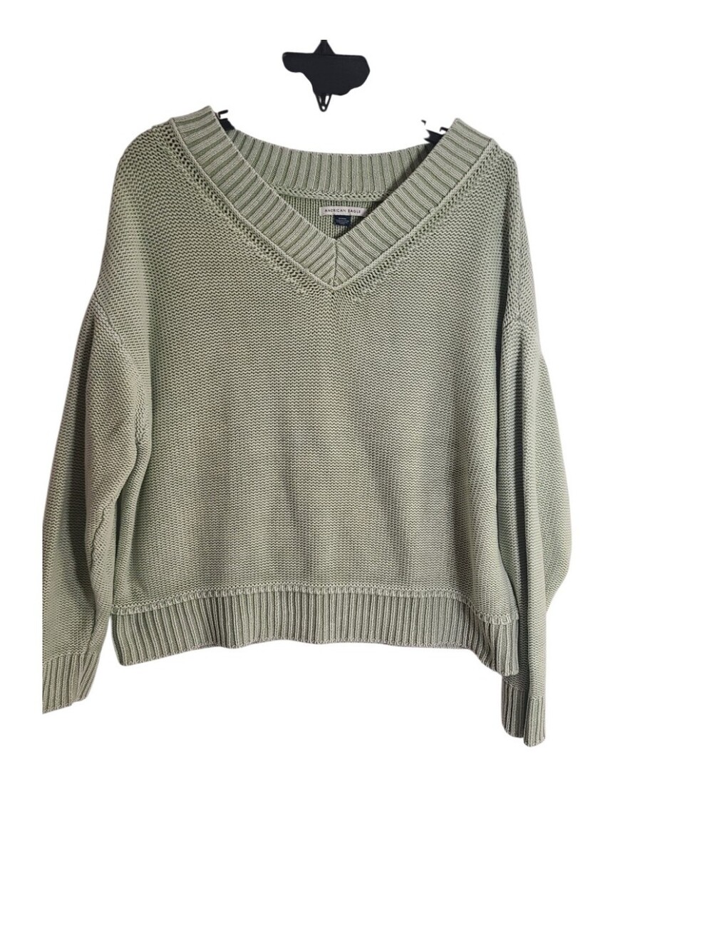 American Eagle Green Chunky Knit V-Neck Oversized Sweater Medium